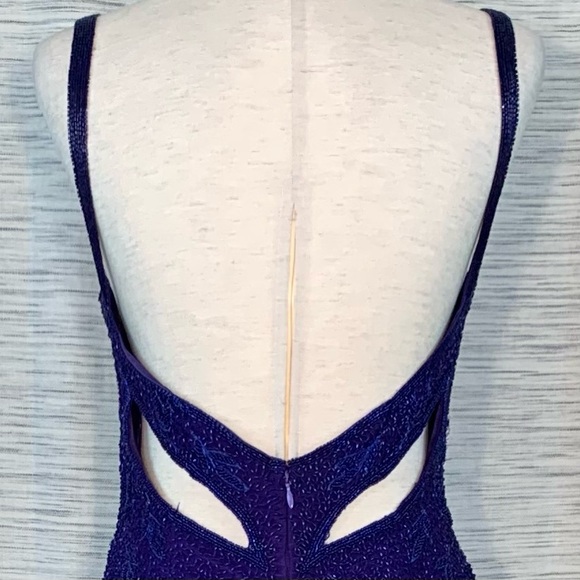 J. Harris Blue with Blue Floral Beaded Cutout Evening Gown. - Picture 10 of 16